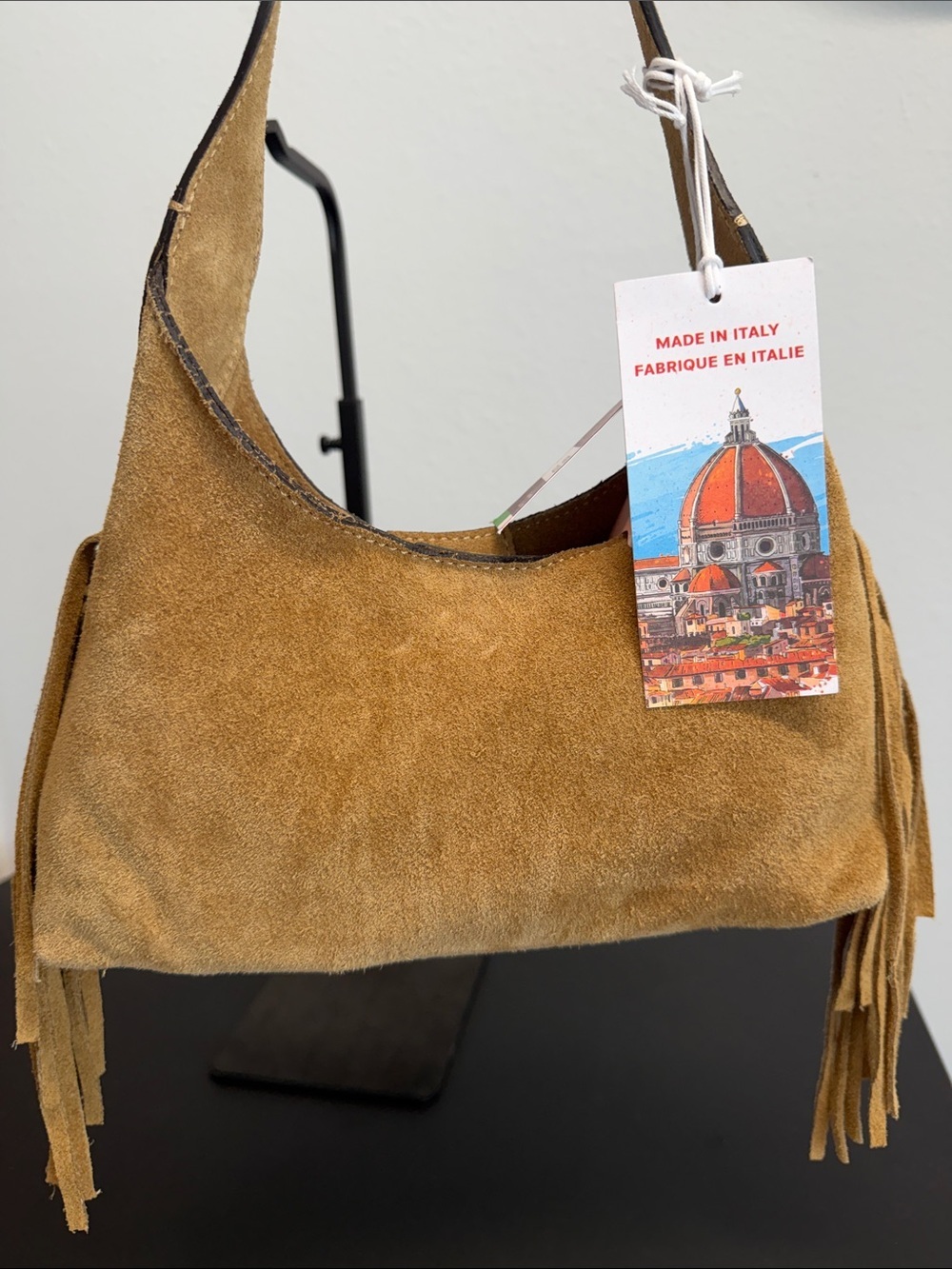 Isadora | Italian Leather Camel Suede Fringe Hobo Cowgirl Chic Bag w/ Crossbody - Picture 13 of 13